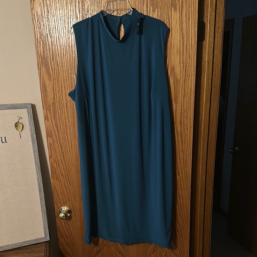 Ashley Stewart Blue Sleeveless Mock Neck Sheath Dress